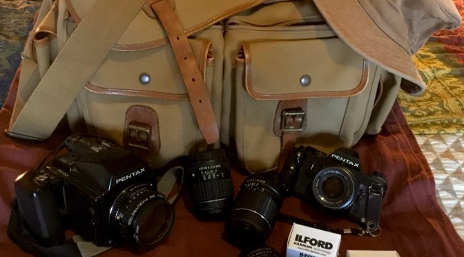 Iconic ownership. Billingham camera bag. Pentax LX SLR Film camera.